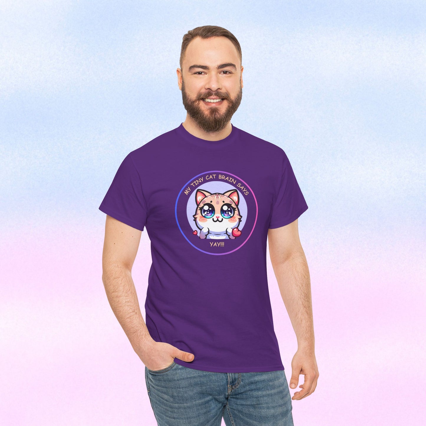 Kawaii Cat Mood Emote Tee — "My Tiny Cat Brain Says, Yay!"