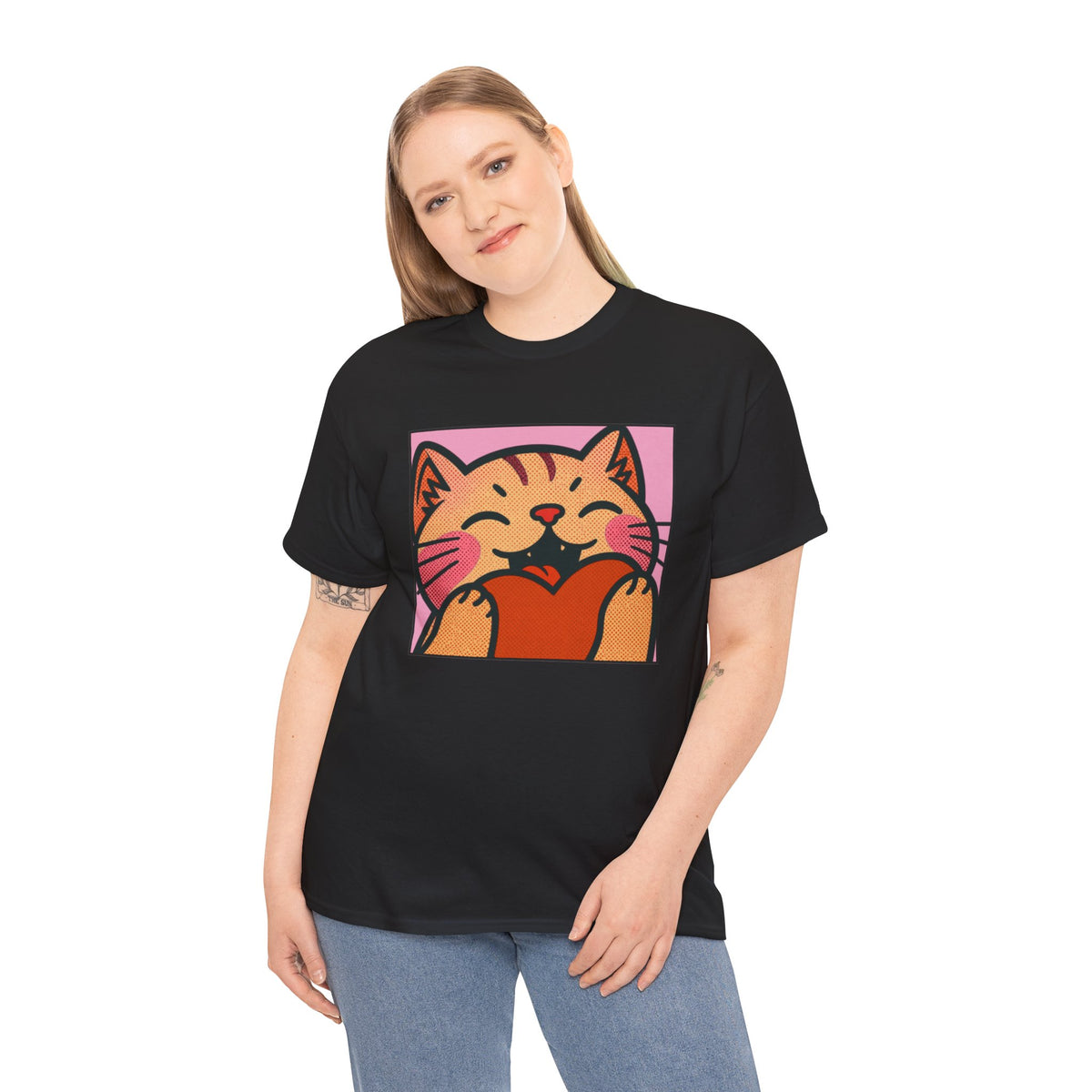 Cute Cat Holding Heart T‑Shirt — Cute Kitty Love Graphic Tee