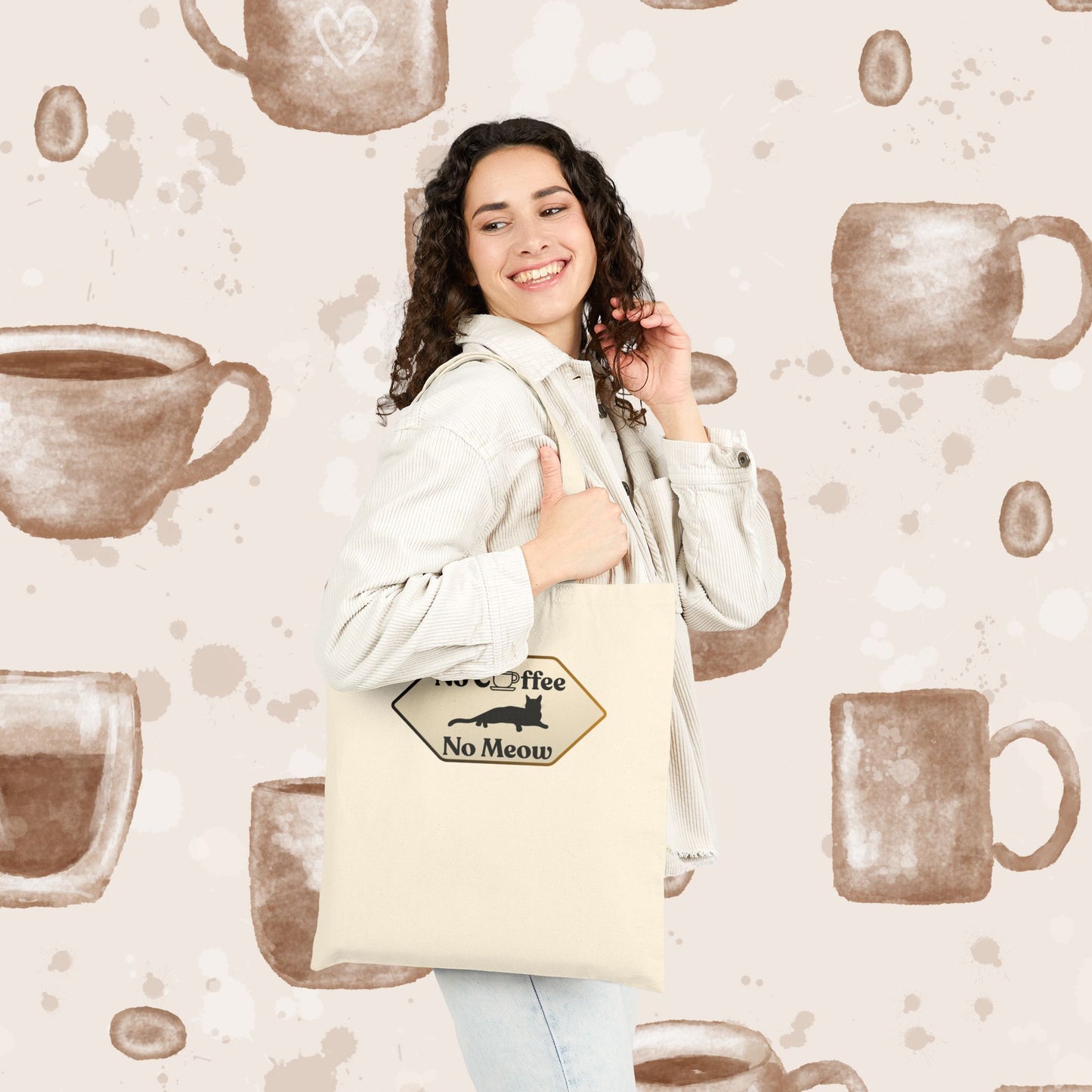 No Coffee No Meow Canvas Tote Bag – Sarcastic Coffee Cat Sign, Funny Cat Lover Coffee Tote