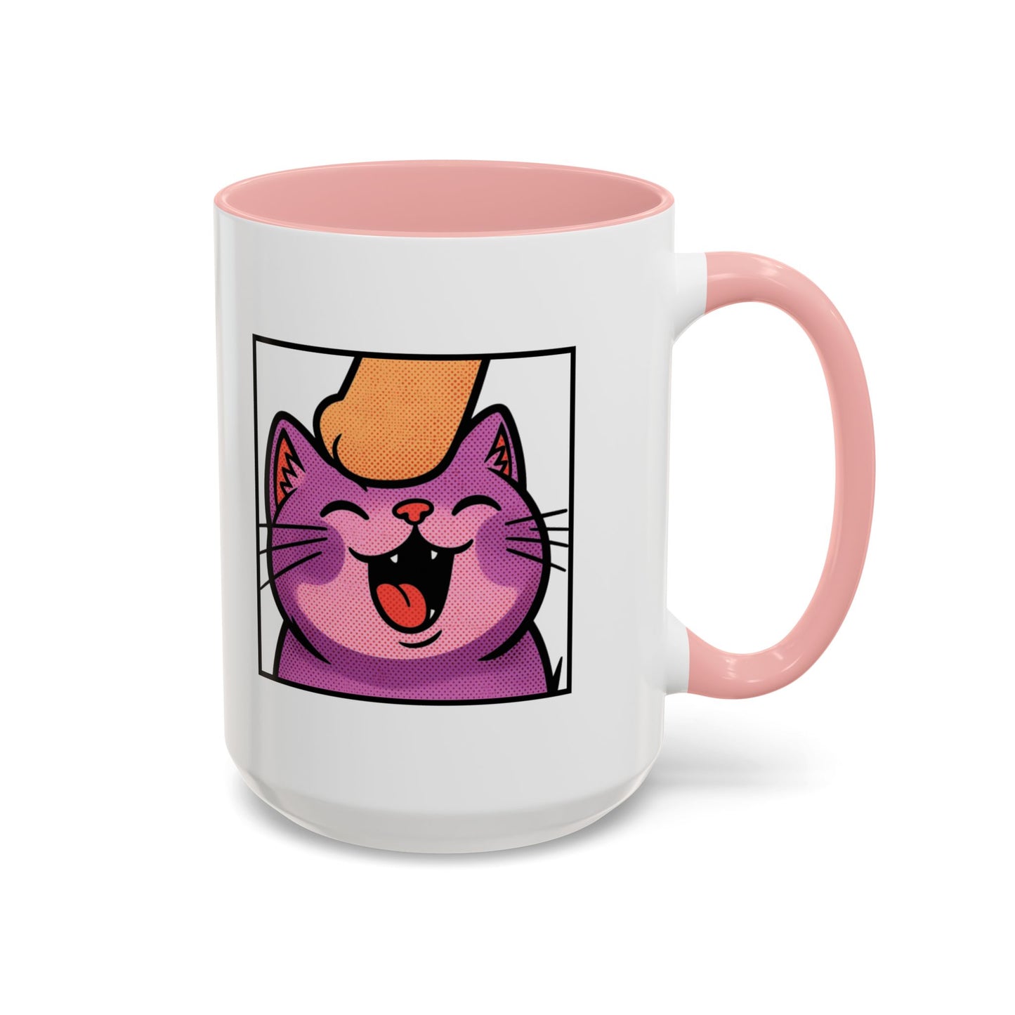 Pet Me, Purrfectly Happy Twitch Emote Cat Accent Coffee Mug – Cute Smiling Cat Illustration (11/15oz)
