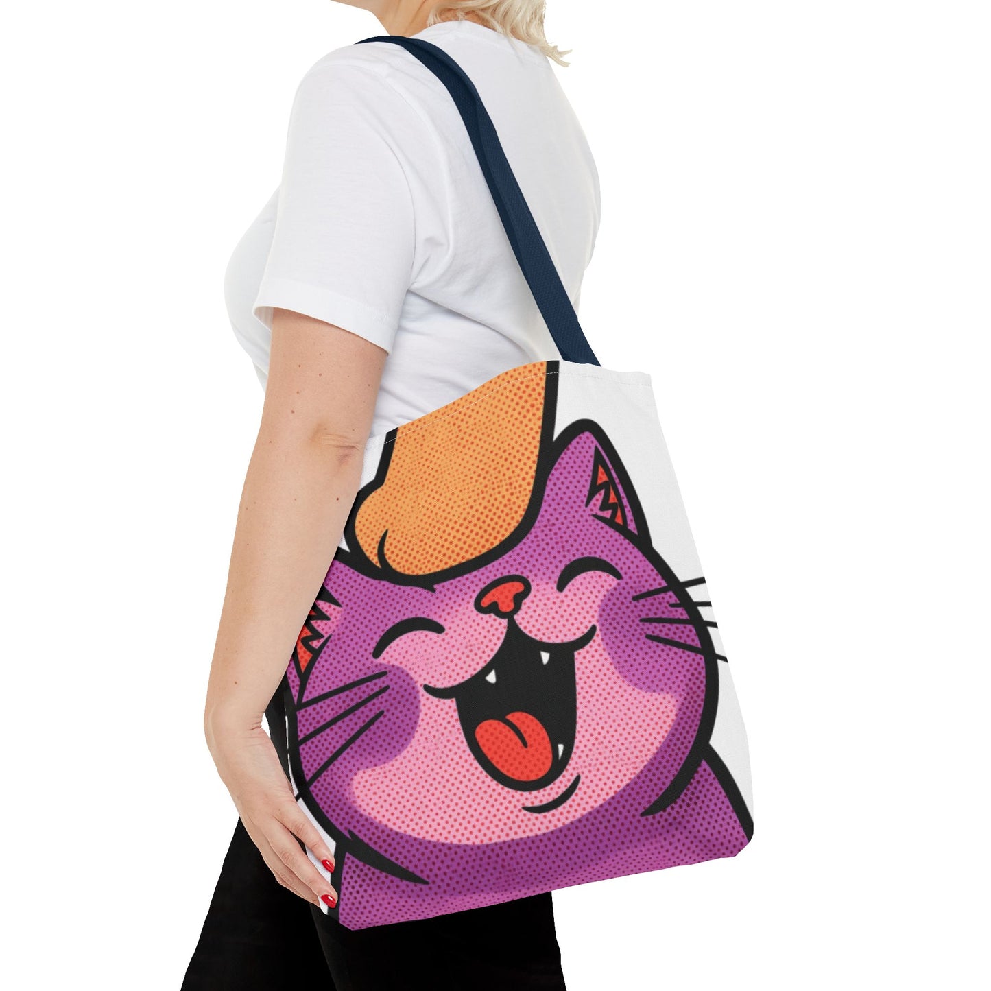 Happy Purple Cat Tote Bag — Cute Kawaii Cat Face AOP Tote