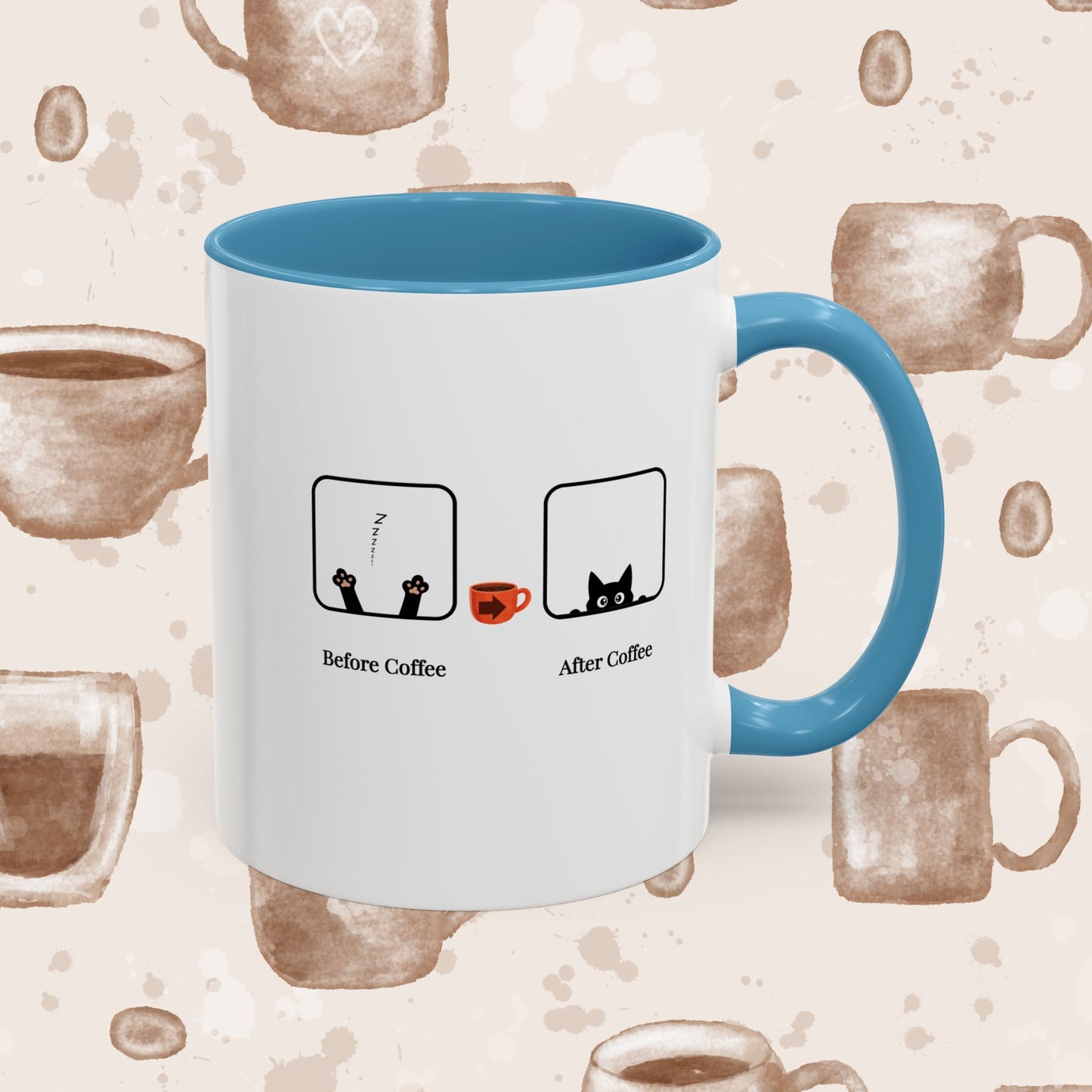 Coffee Mug — "Before Coffee / After Coffee" Cat Accent Mug (11/15oz)