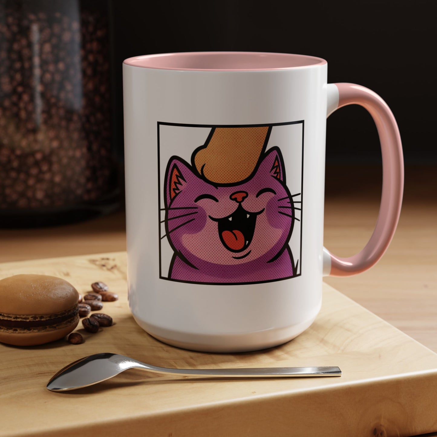 Pet Me, Purrfectly Happy Twitch Emote Cat Accent Coffee Mug – Cute Smiling Cat Illustration (11/15oz)
