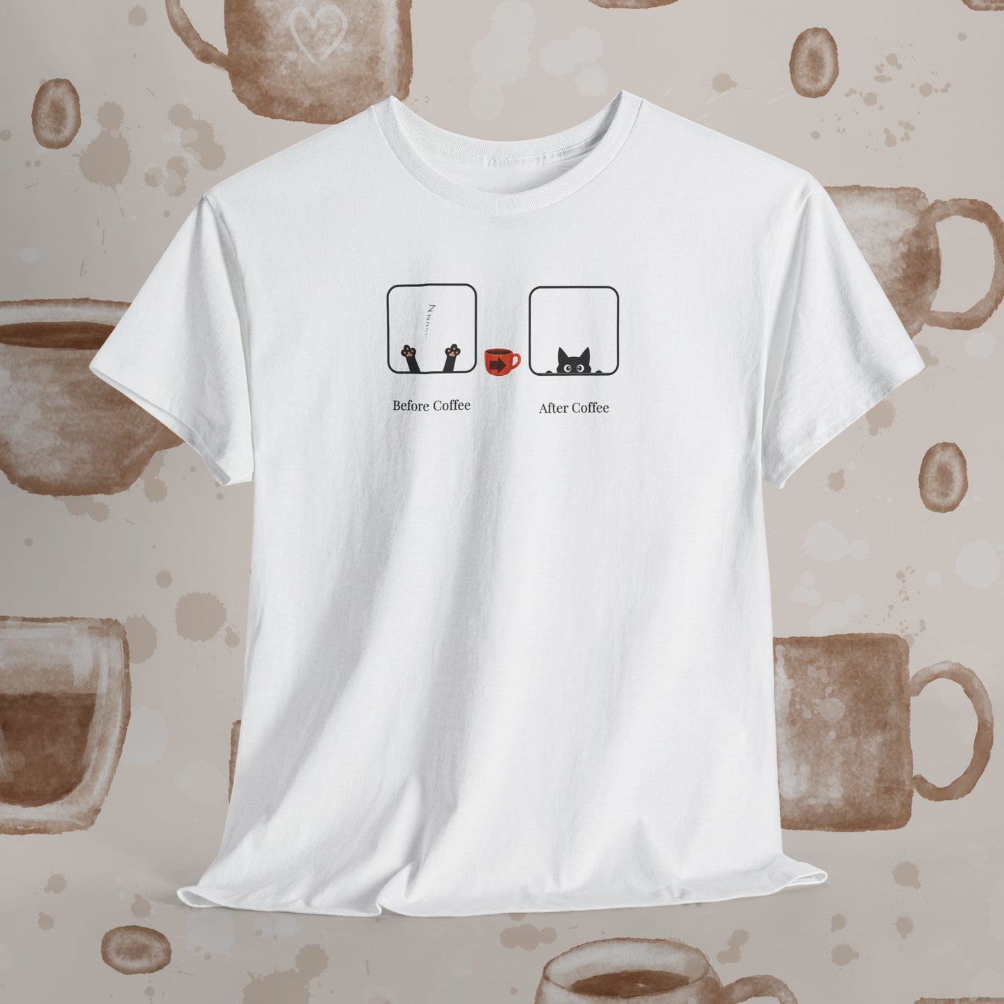 Before Coffee / After - Minimalist Coffee Cat Lover Graphic Tee