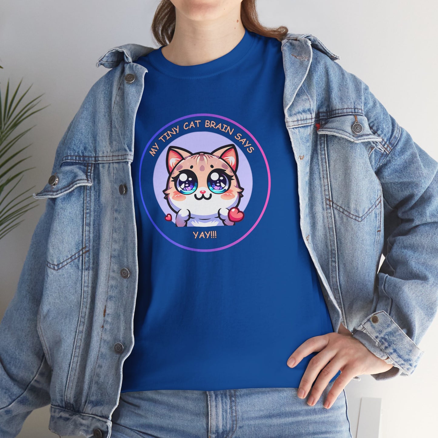 Kawaii Cat Mood Emote Tee — "My Tiny Cat Brain Says, Yay!"
