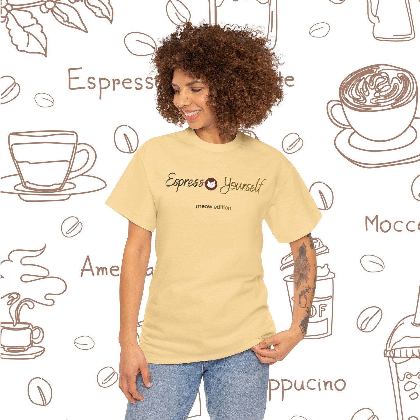 "Espresso Yourself Meow Edition" Coffee Cat T-Shirt — Minimalist Tee, Baristas Gift, Espresso Lovers
