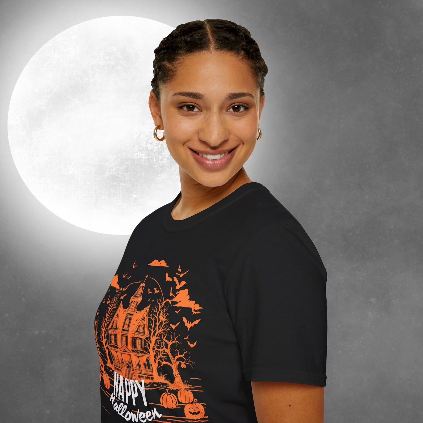 Midnight Mischief at the Haunted Hollow - Happy Halloween T-Shirt - Spooky, Fun, Casual Wear, Perfect for Fall Celebrations, Halloween Parties, Trick or Treating, [...]