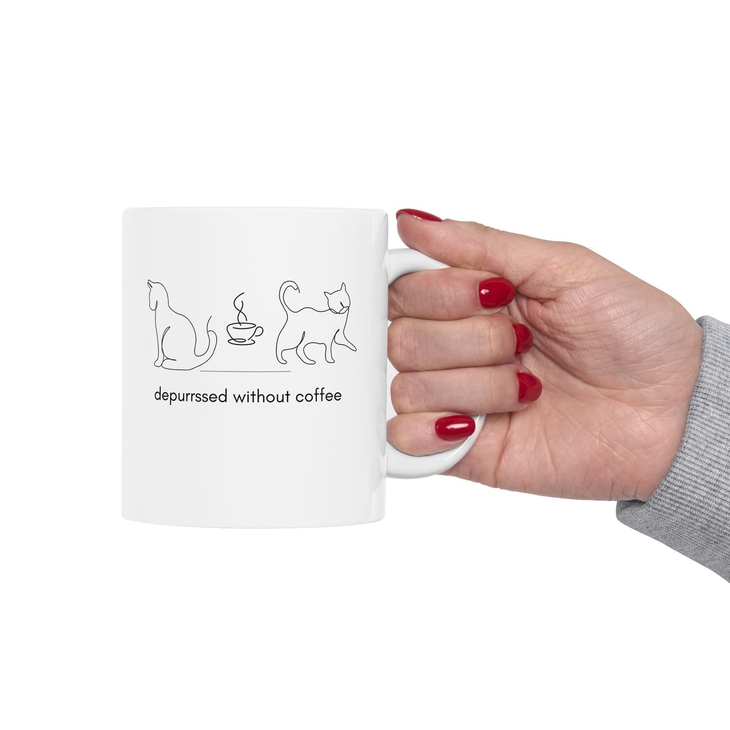 Depurrssed Without Coffee Ceramic Mug — Minimalist Cat Coffee Cup (11oz, 15oz)