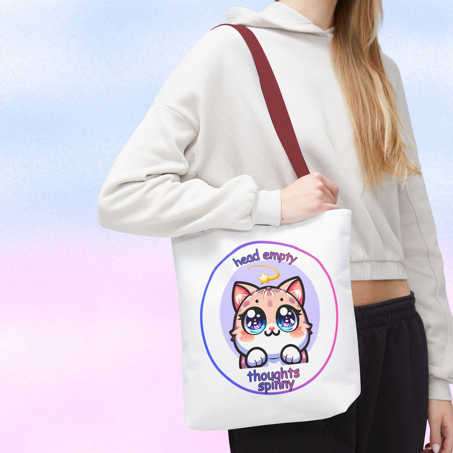 Cute Kawaii Dizzy Cat Tote Bag — "head empty. thoughts spinny."