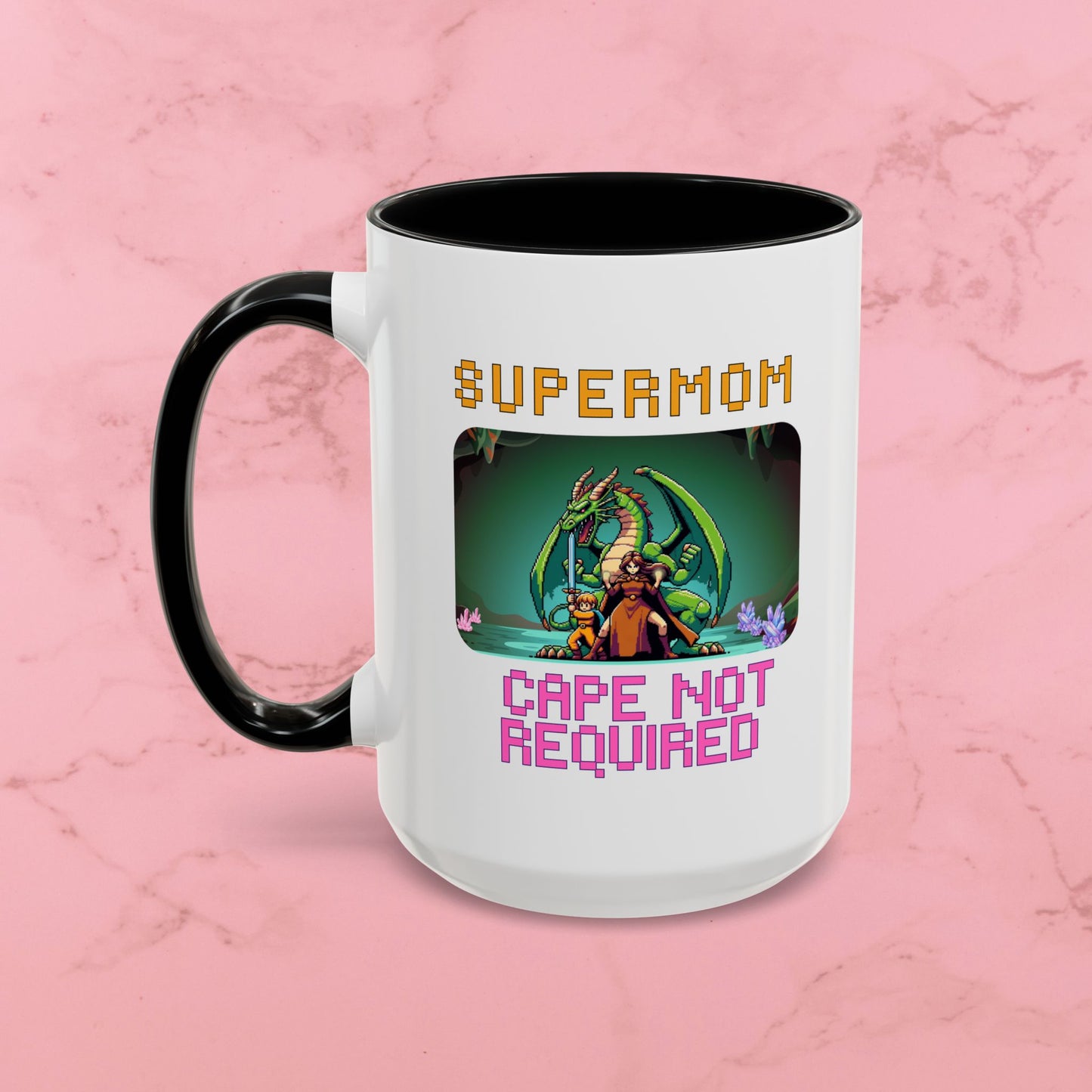 Dungeon Crawling Coffee Mug — "Supermom: Cape Not Required" Accent Mug (11/15oz)