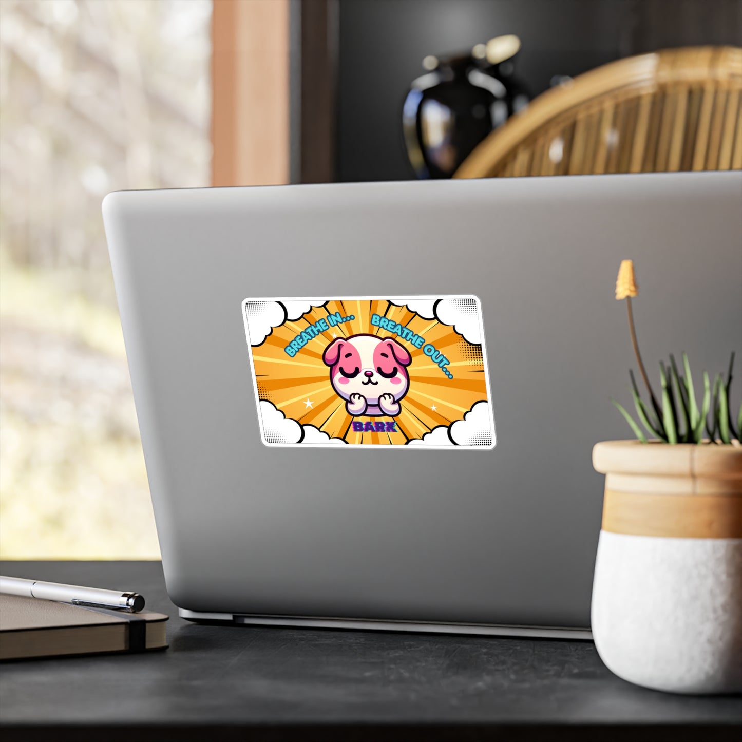 Stay Calm Pink Bulldog Emote 'Breath In... Breath Out... Bark' Vinyl Decal