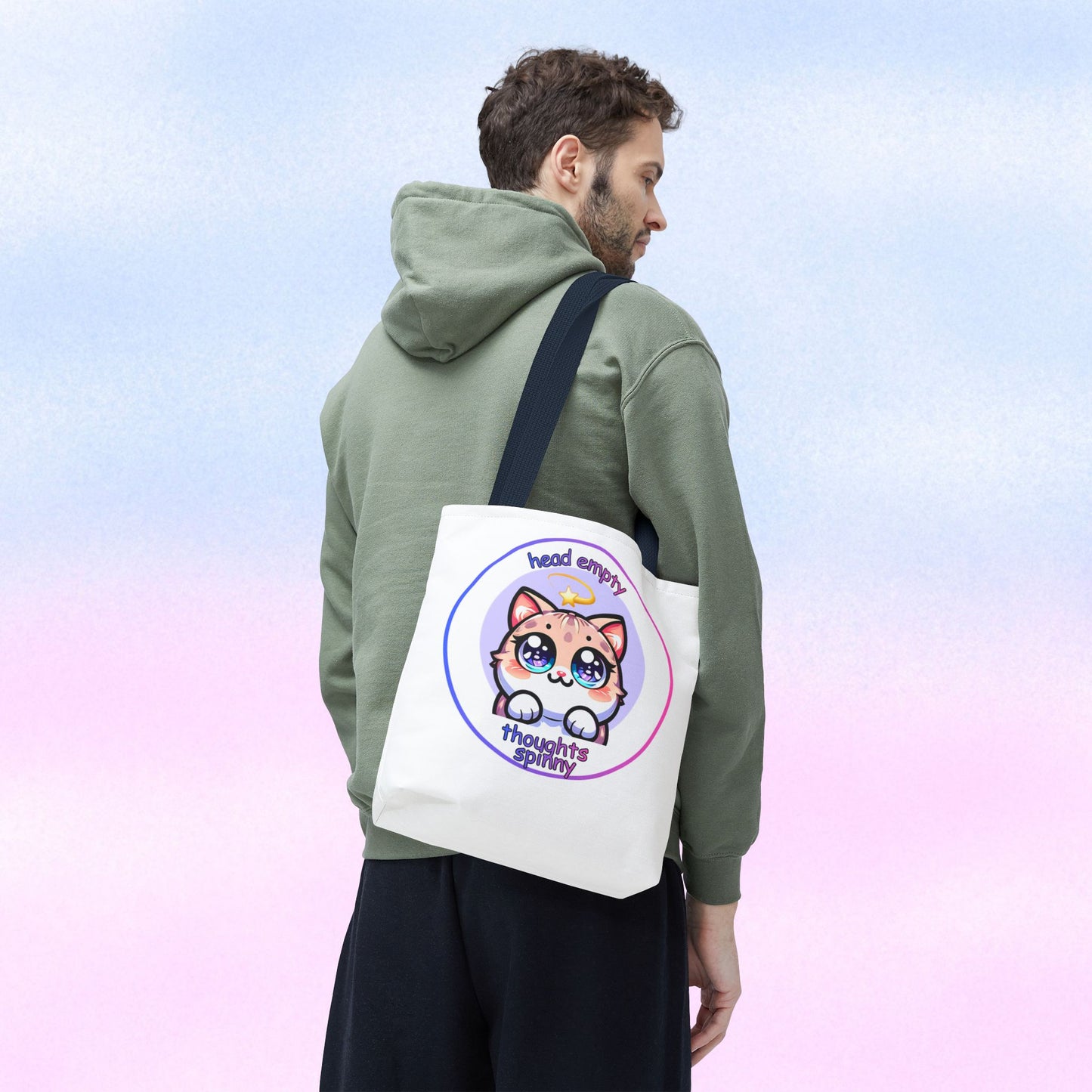 Cute Kawaii Dizzy Cat Tote Bag — "head empty. thoughts spinny."