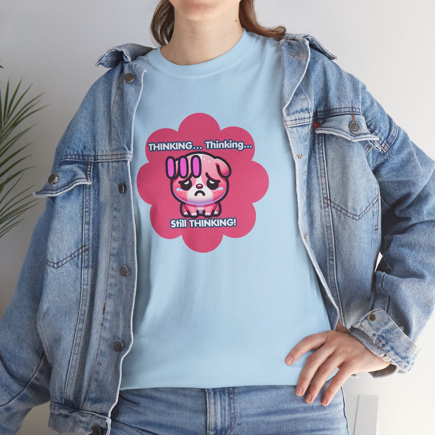 Contemplating Pink Bulldog Emote "Thinking... Still Thinking!" MoodT-Shirt