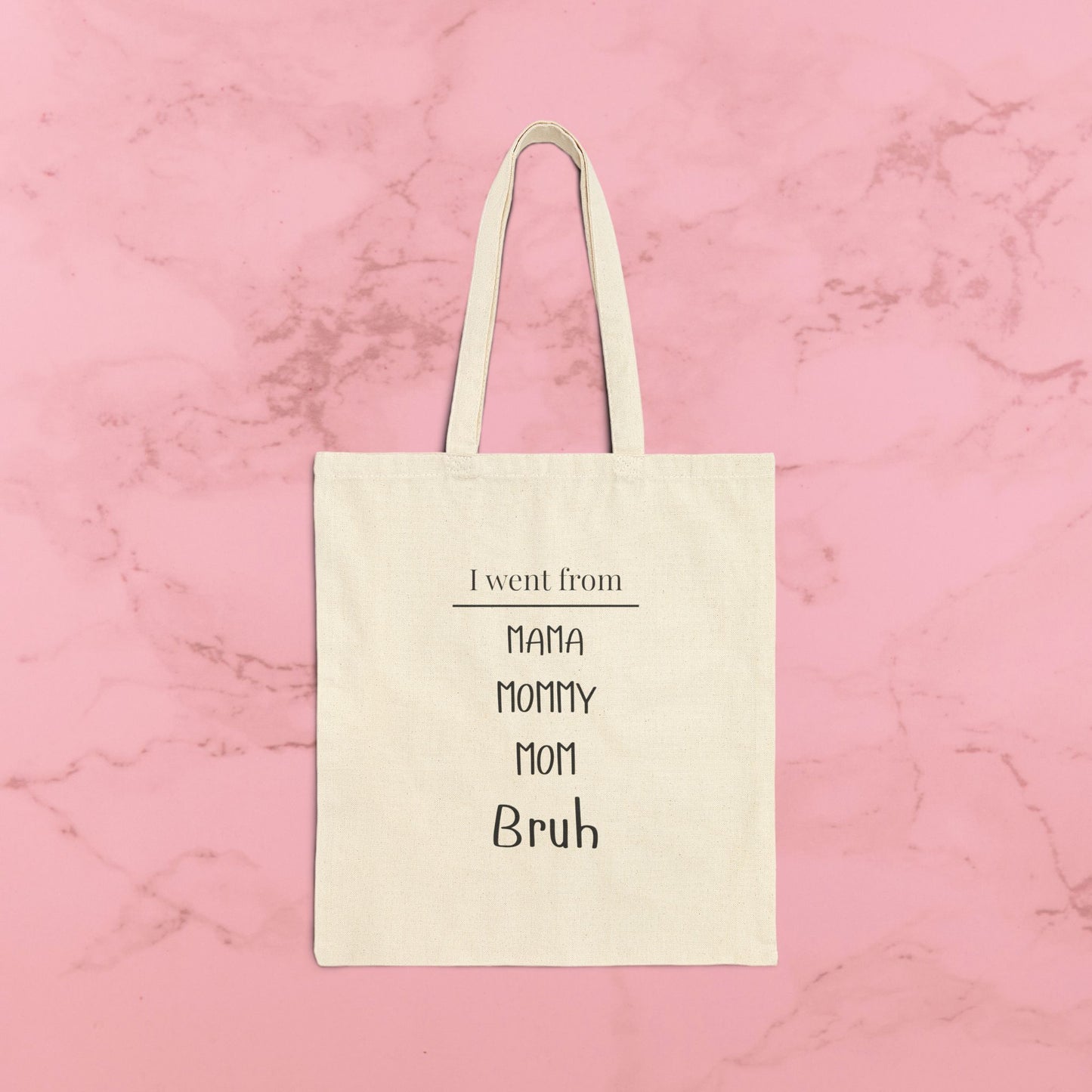 Tote Bag — "I went from Mama Mommy Mom Bruh" Funny Mom Quote Canvas Tote