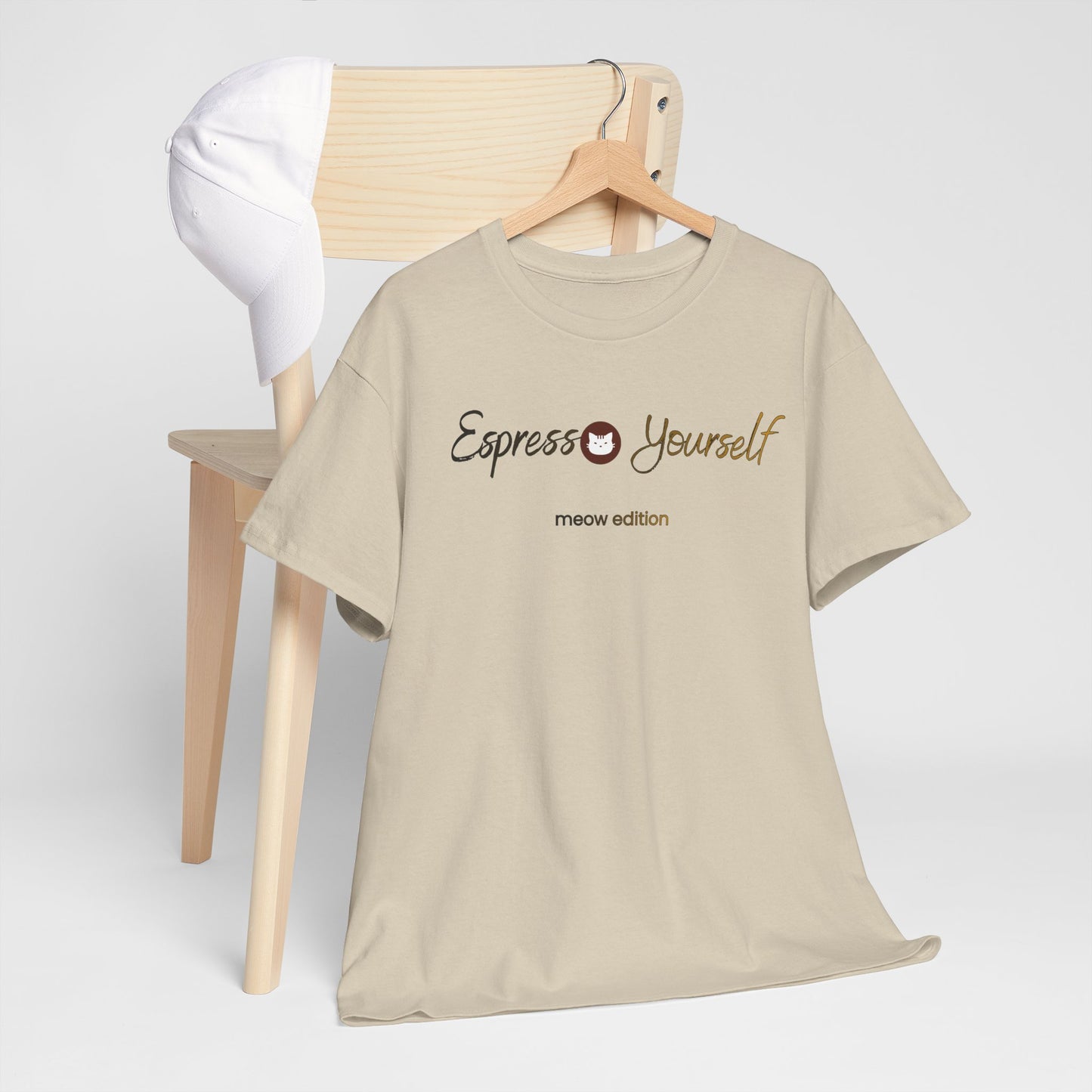"Espresso Yourself Meow Edition" Coffee Cat T-Shirt — Minimalist Tee, Baristas Gift, Espresso Lovers