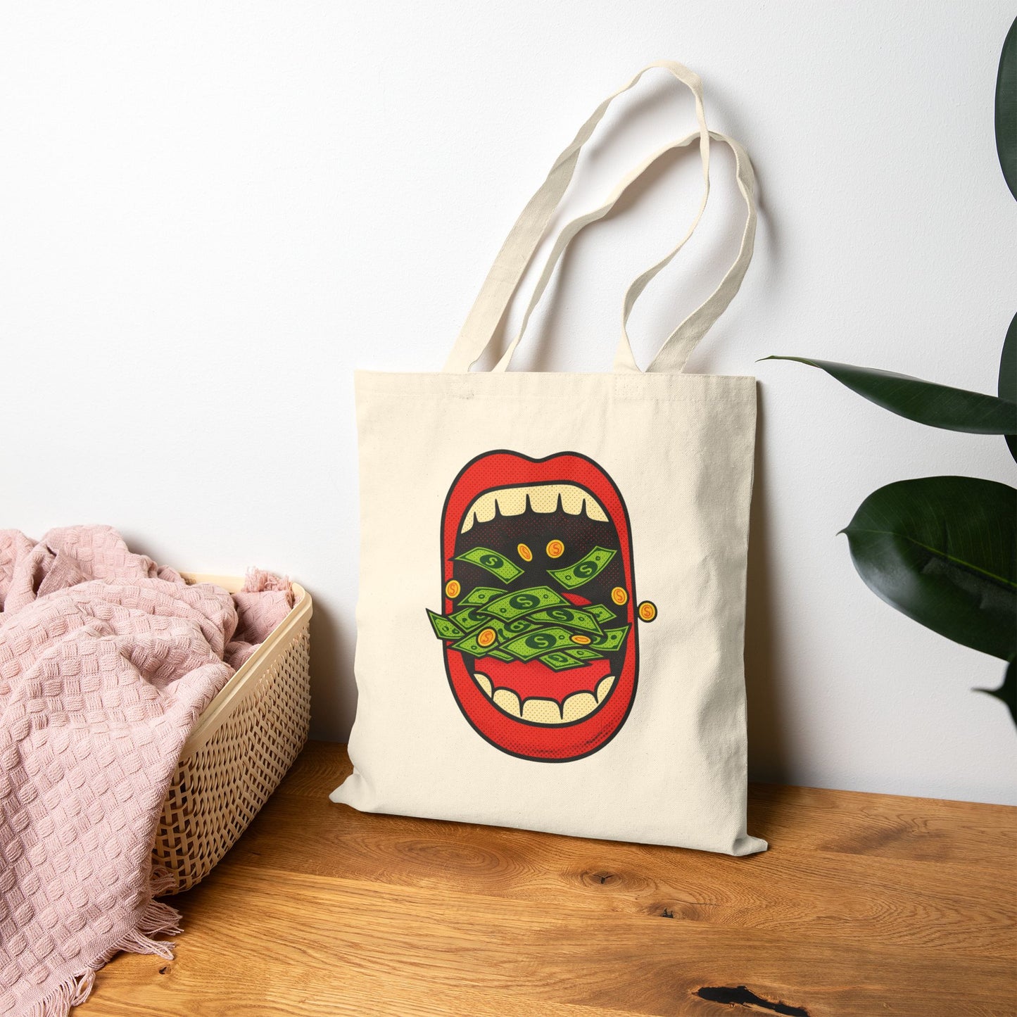 Eating Prosperity - Pop Art Money Mouth Graphic - Canvas Tote