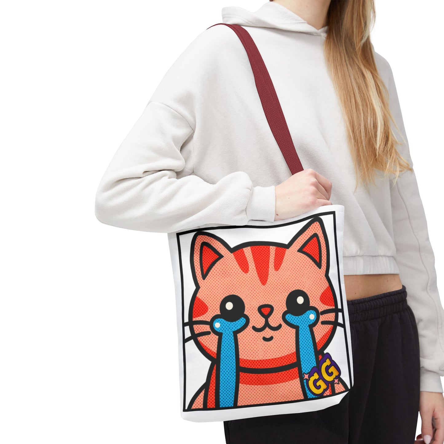 Good Game Tears of Joy - Cute Crying Cat Tote Bag – Kawaii Pop Art Cat Emote GG