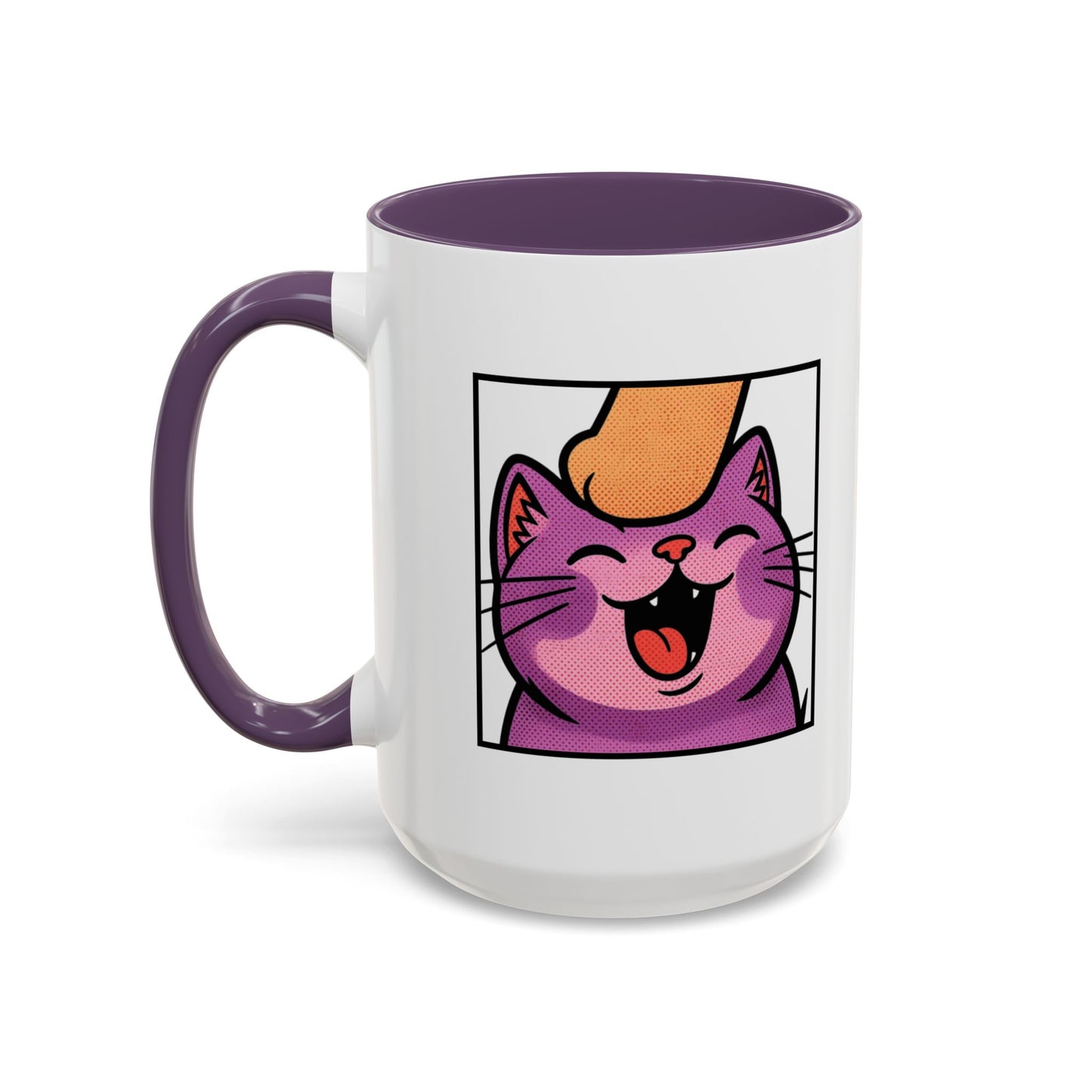 Pet Me, Purrfectly Happy Twitch Emote Cat Accent Coffee Mug – Cute Smiling Cat Illustration (11/15oz)