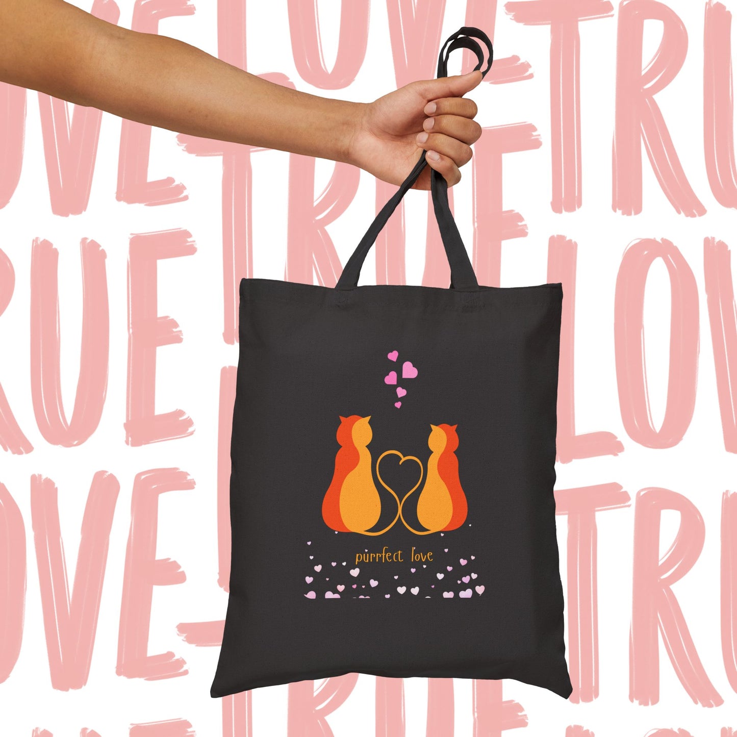Cat Lovers Tote Bag — "Perfect Love" Canvas Tote for Valentine’s & Everyday Use
