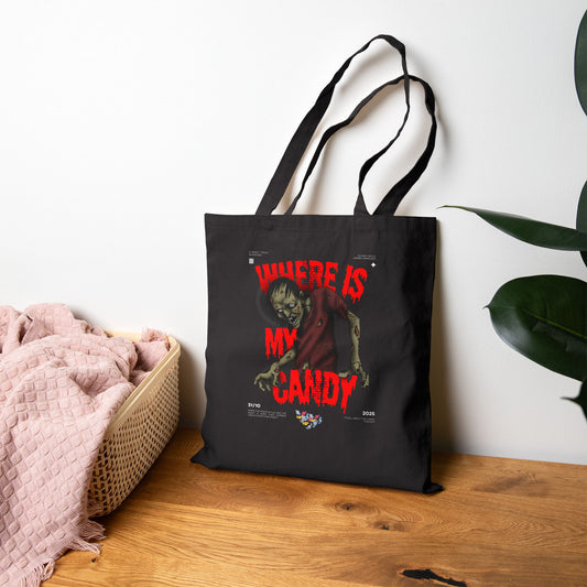 Where Is My Candy Halloween Tote Bag, Spooky Gift, Trick or Treat Bag, Eco-Friendly Shopping Bag, Halloween Decor