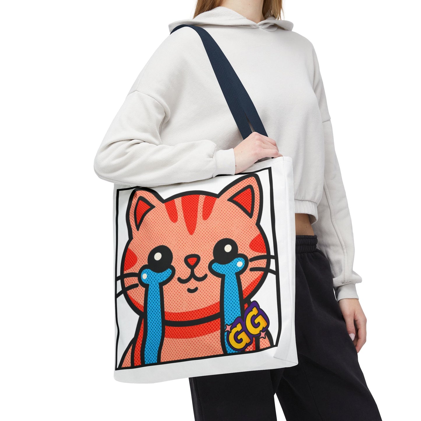 Good Game Tears of Joy - Cute Crying Cat Tote Bag – Kawaii Pop Art Cat Emote GG
