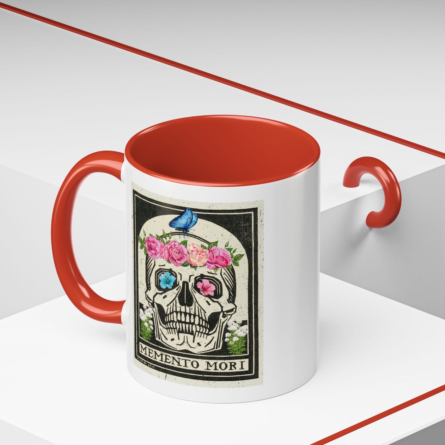 Memento Mori Coffee Mug, Floral Skull Mug, Gothic Gift, Day of the Dead Decor, Vintage Style Drinkware, Unique Kitchenware