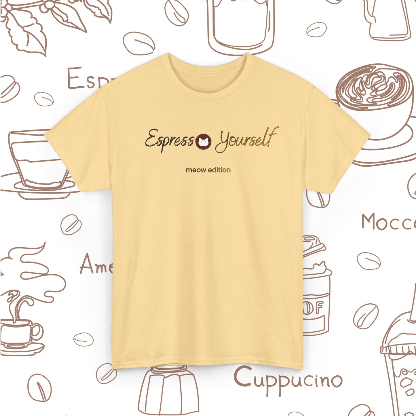 "Espresso Yourself Meow Edition" Coffee Cat T-Shirt — Minimalist Tee, Baristas Gift, Espresso Lovers
