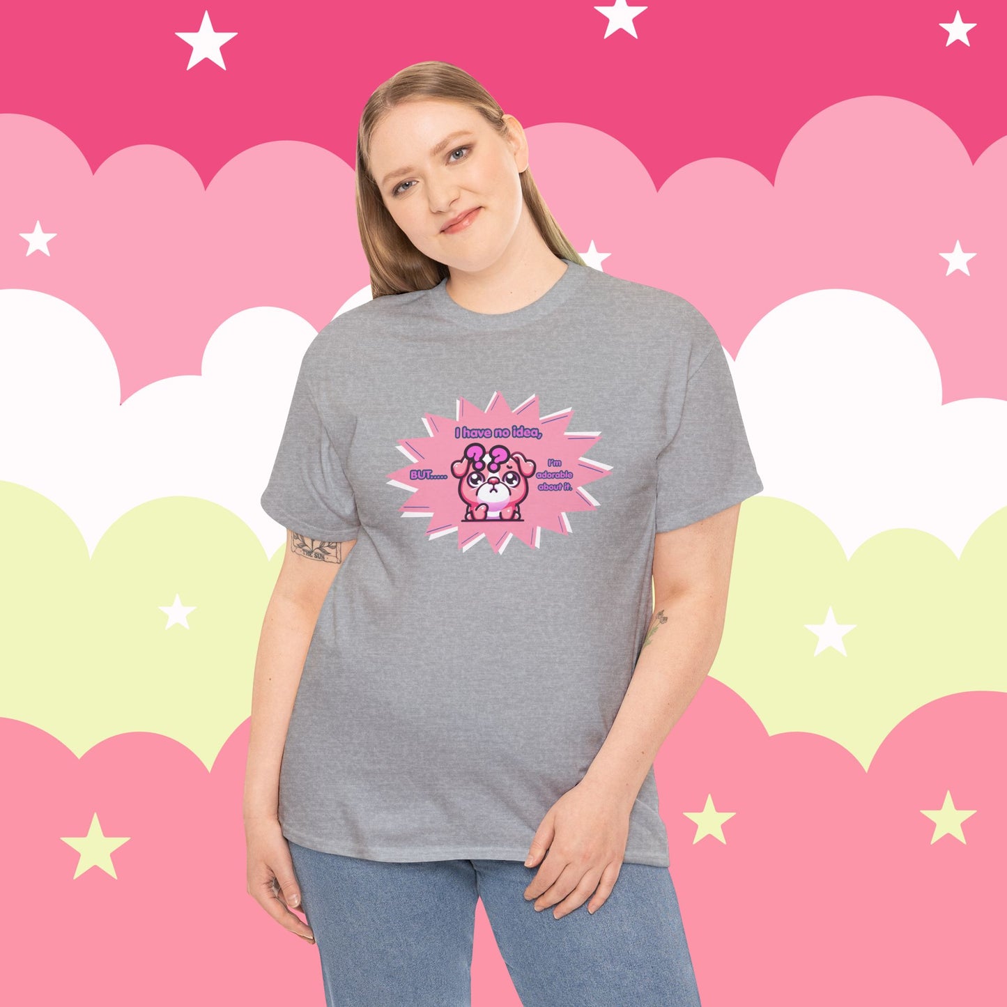 Confused Pink Bulldog Tee — "I Have No Idea, But... I'm Adorable About It."