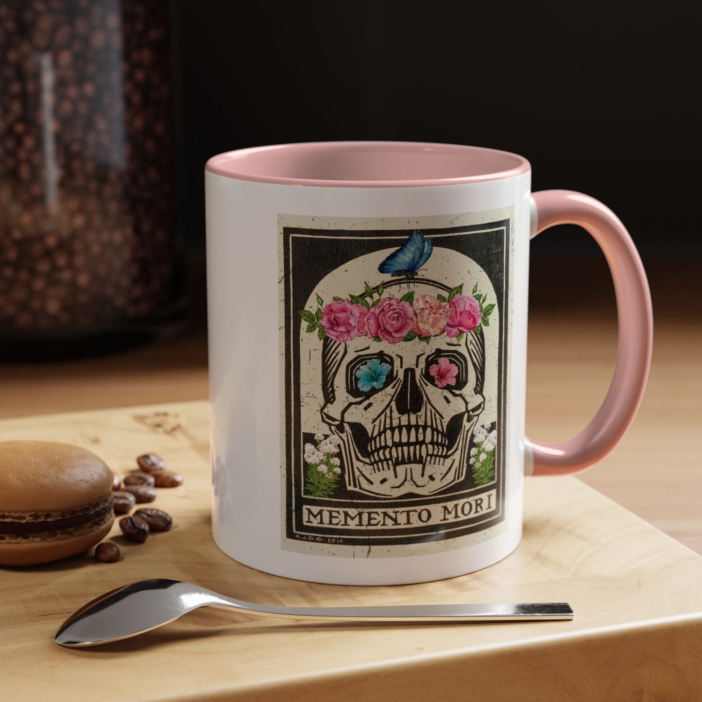 Memento Mori Coffee Mug, Floral Skull Mug, Gothic Gift, Day of the Dead Decor, Vintage Style Drinkware, Unique Kitchenware