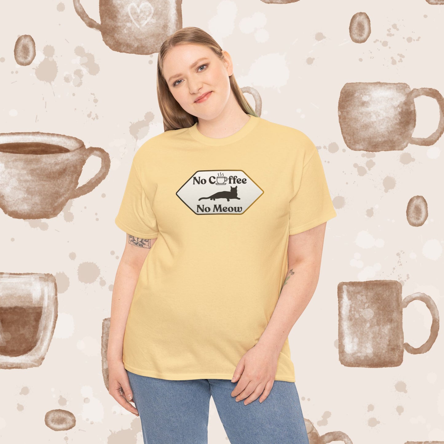 No Coffee No Meow T-Shirt — Sarcastic Coffee Cat Sign Tee, Funny Cat Lover Coffee Tee