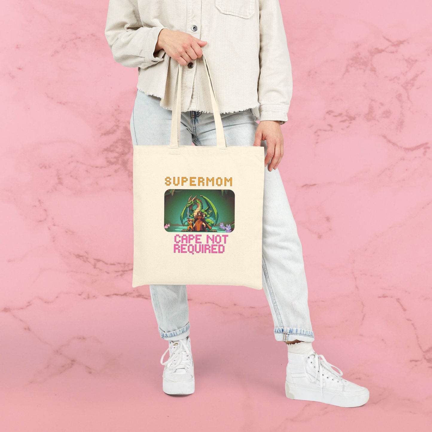 Dungeon Crawling Tote Bag — "Supermom: Cape Not Required" Canvas Market Tote