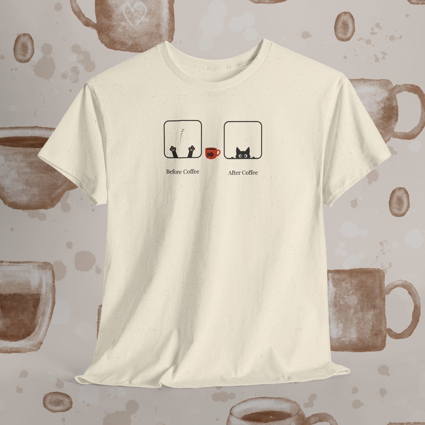 Before Coffee / After - Minimalist Coffee Cat Lover Graphic Tee