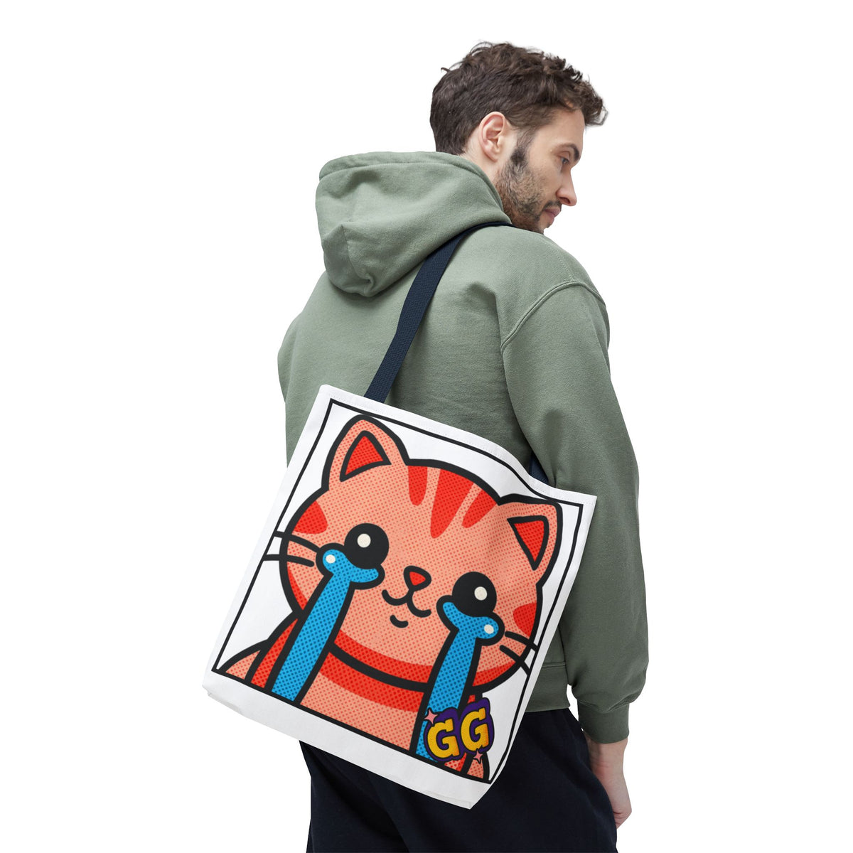 Good Game Tears of Joy - Cute Crying Cat Tote Bag – Kawaii Pop Art Cat Emote GG