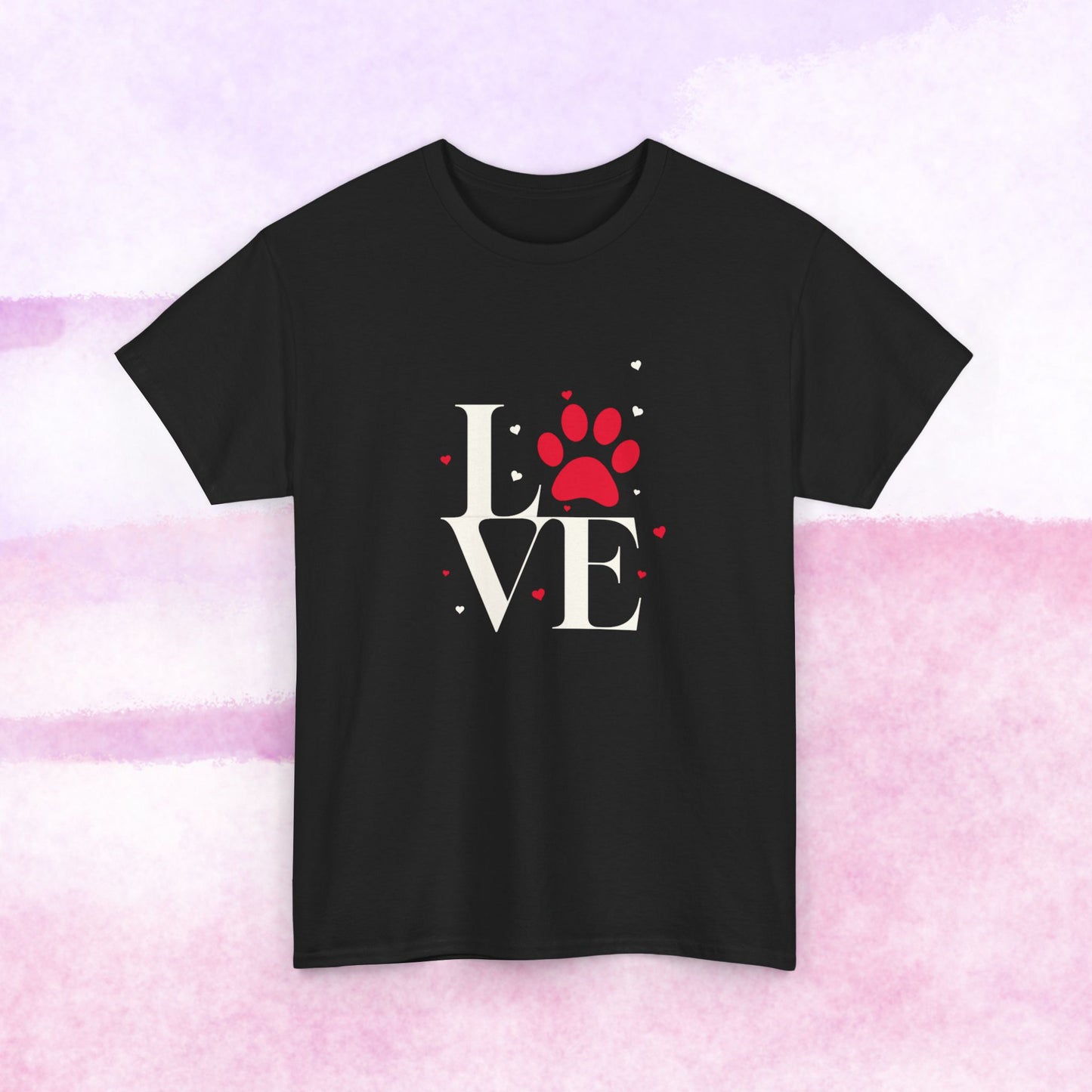 Love Paw T-Shirt — Cute Red Paw Print "LOVE" Graphic Tee for Pet Lovers