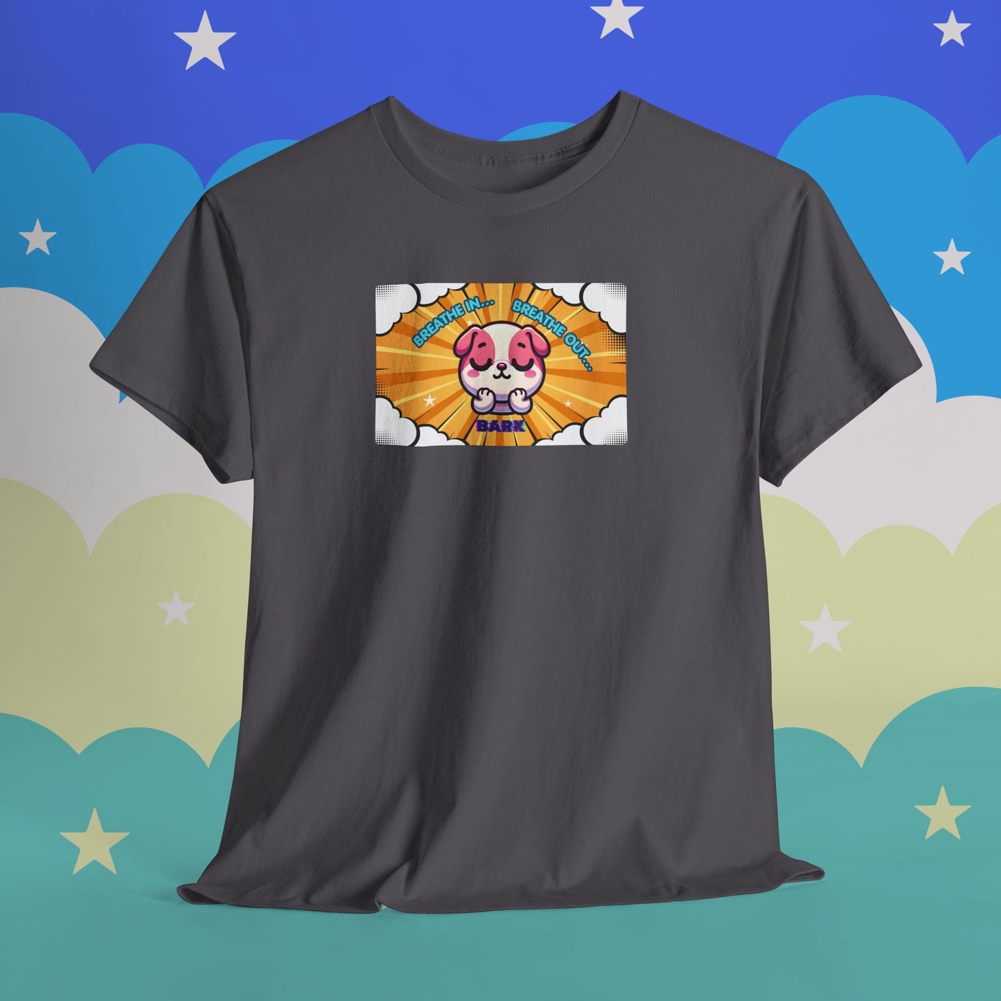Stay Calm Pink Bulldog T-Shirt — "Breath in, Breath out, Bark" Funny Tee