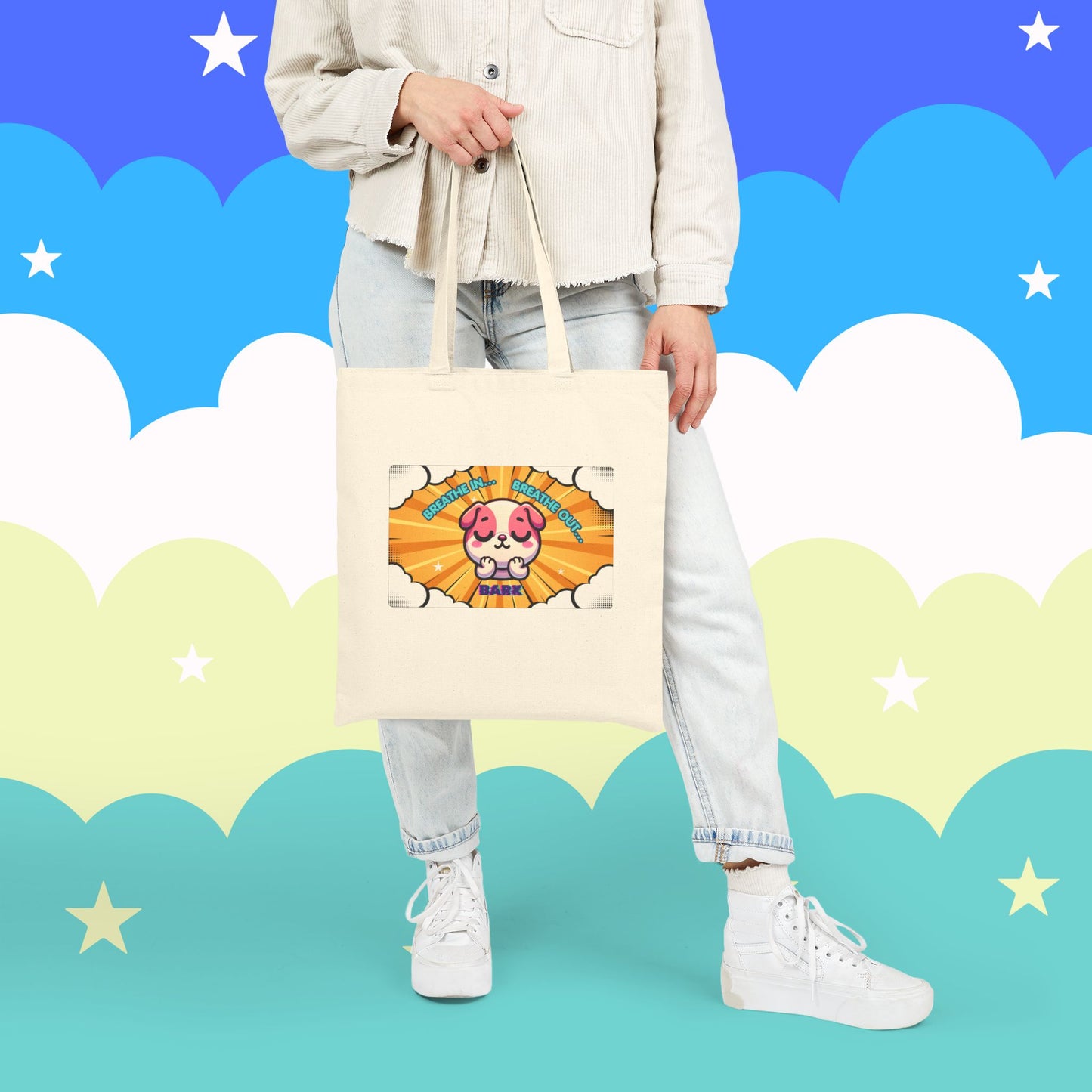Pink Bulldog 'Breath In... Breath Out... Bark' Canvas Tote