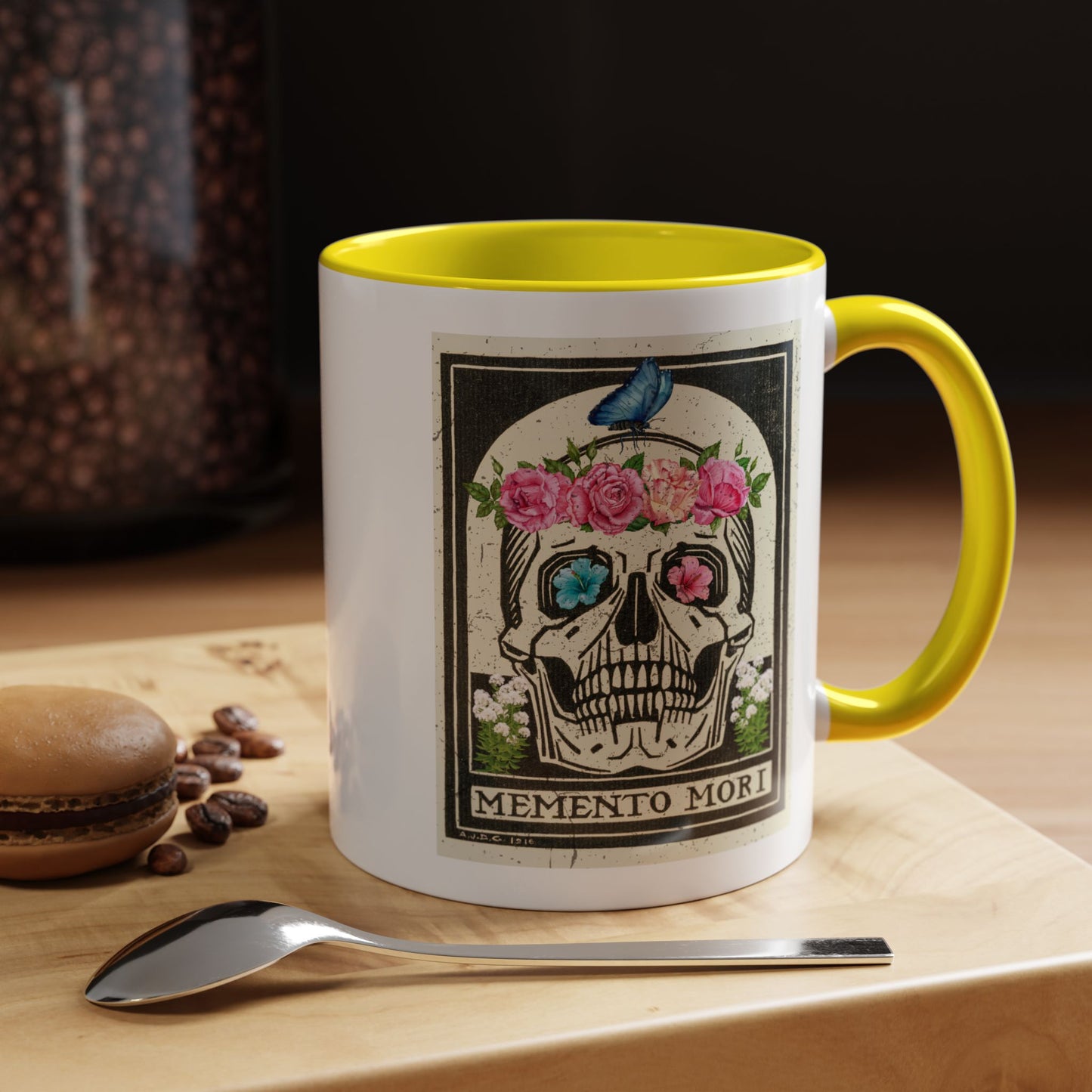 Memento Mori Coffee Mug, Floral Skull Mug, Gothic Gift, Day of the Dead Decor, Vintage Style Drinkware, Unique Kitchenware