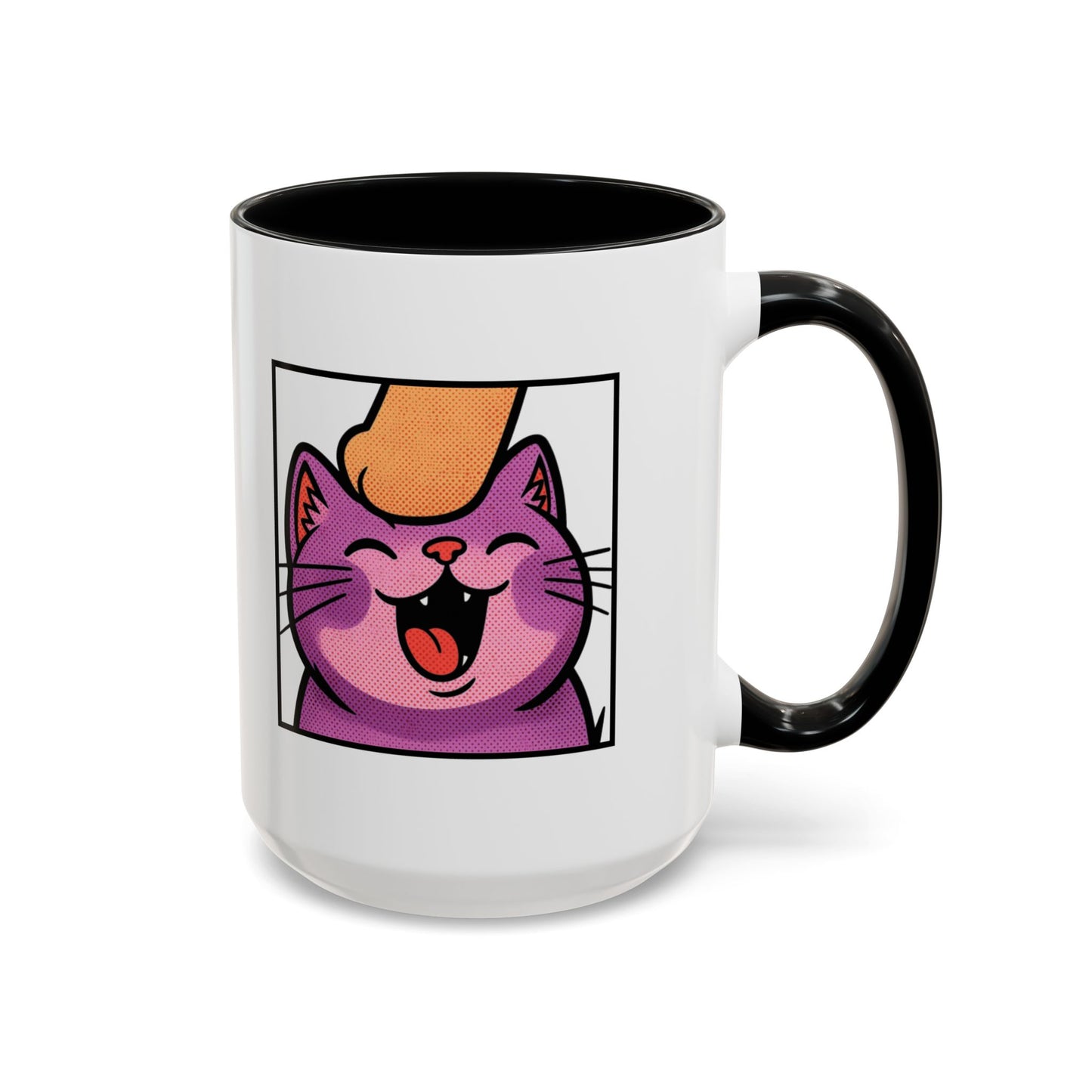 Pet Me, Purrfectly Happy Twitch Emote Cat Accent Coffee Mug – Cute Smiling Cat Illustration (11/15oz)