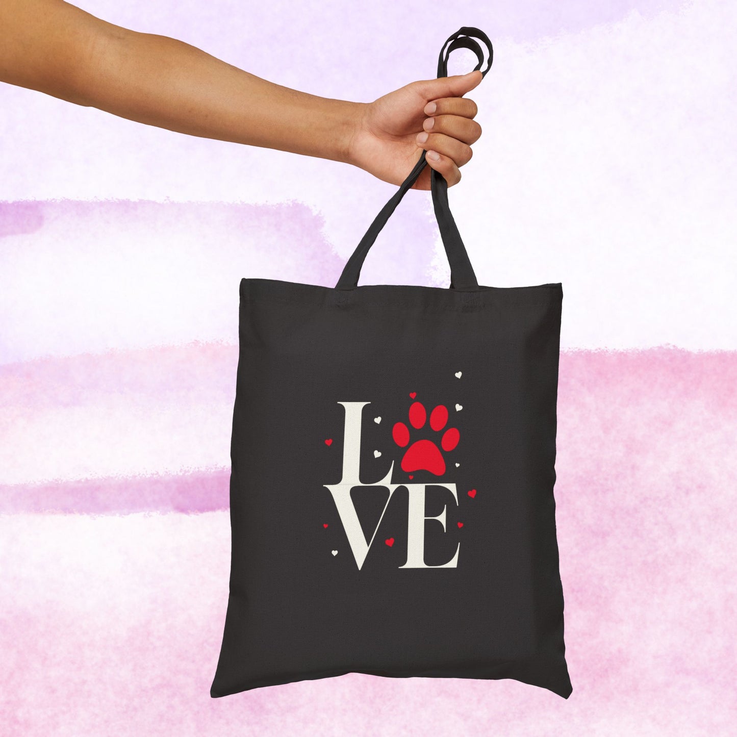 Love Paw Print Tote Bag — Cotton Canvas Pet Lover Tote
