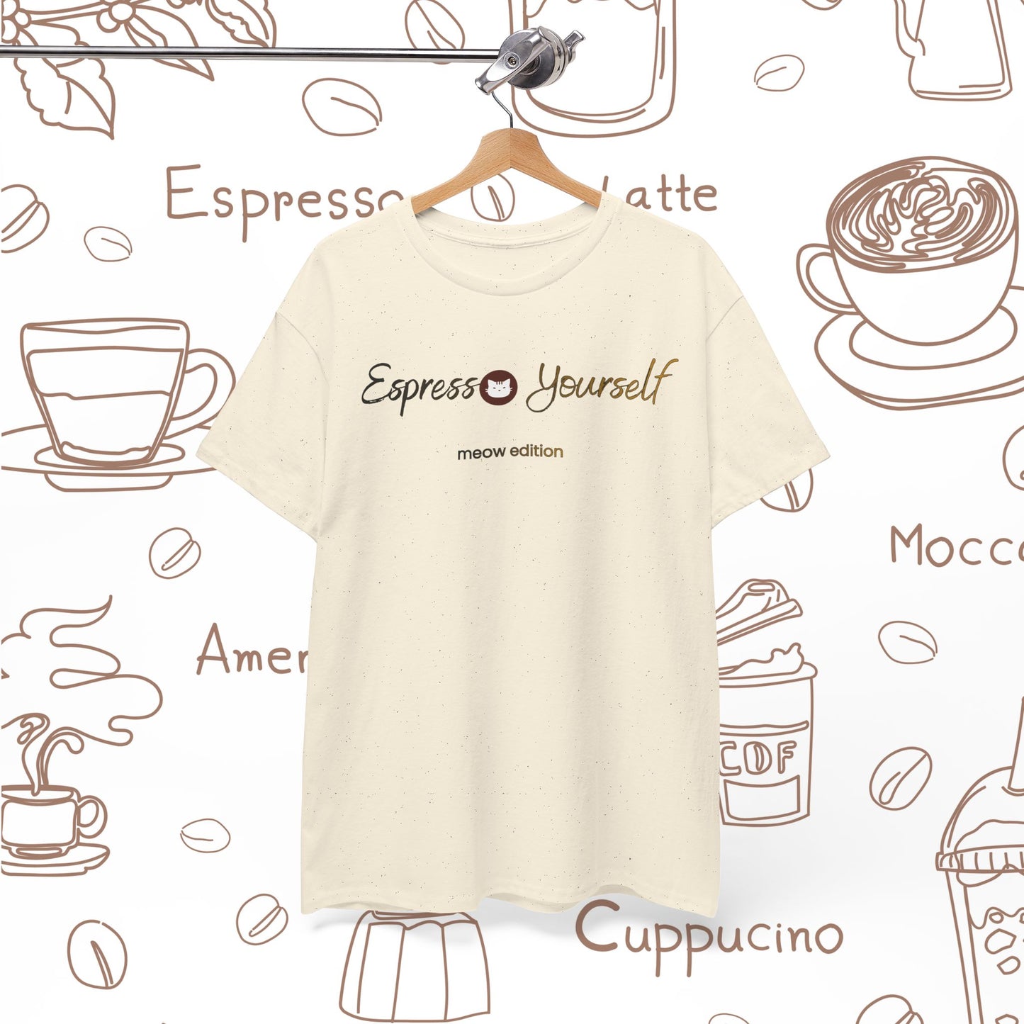 "Espresso Yourself Meow Edition" Coffee Cat T-Shirt — Minimalist Tee, Baristas Gift, Espresso Lovers