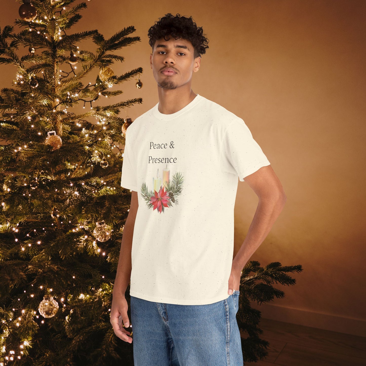 Peace & Presence Cozy Tee — Holiday Floral Christmas T‑Shirt, Cozy Christmas Aesthetic