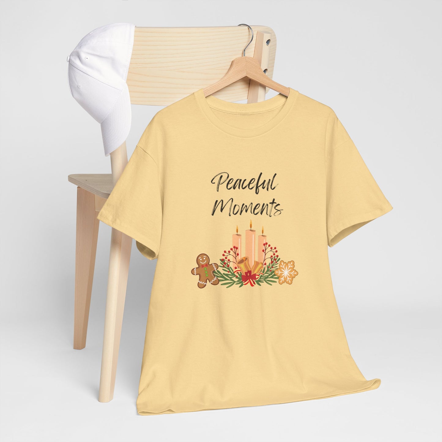 Peaceful Moments Tee — Holiday Candle & Floral Graphic T-Shirt, Cozy Christmas Aesthetic