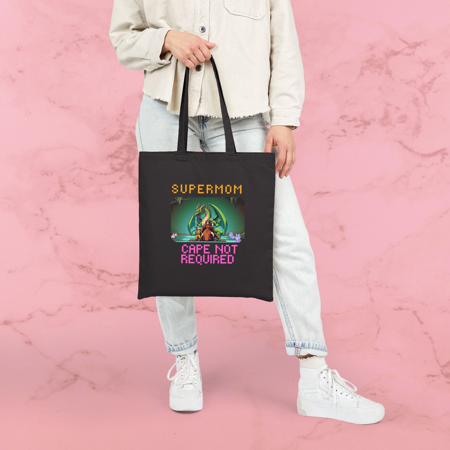 Dungeon Crawling Tote Bag — "Supermom: Cape Not Required" Canvas Market Tote