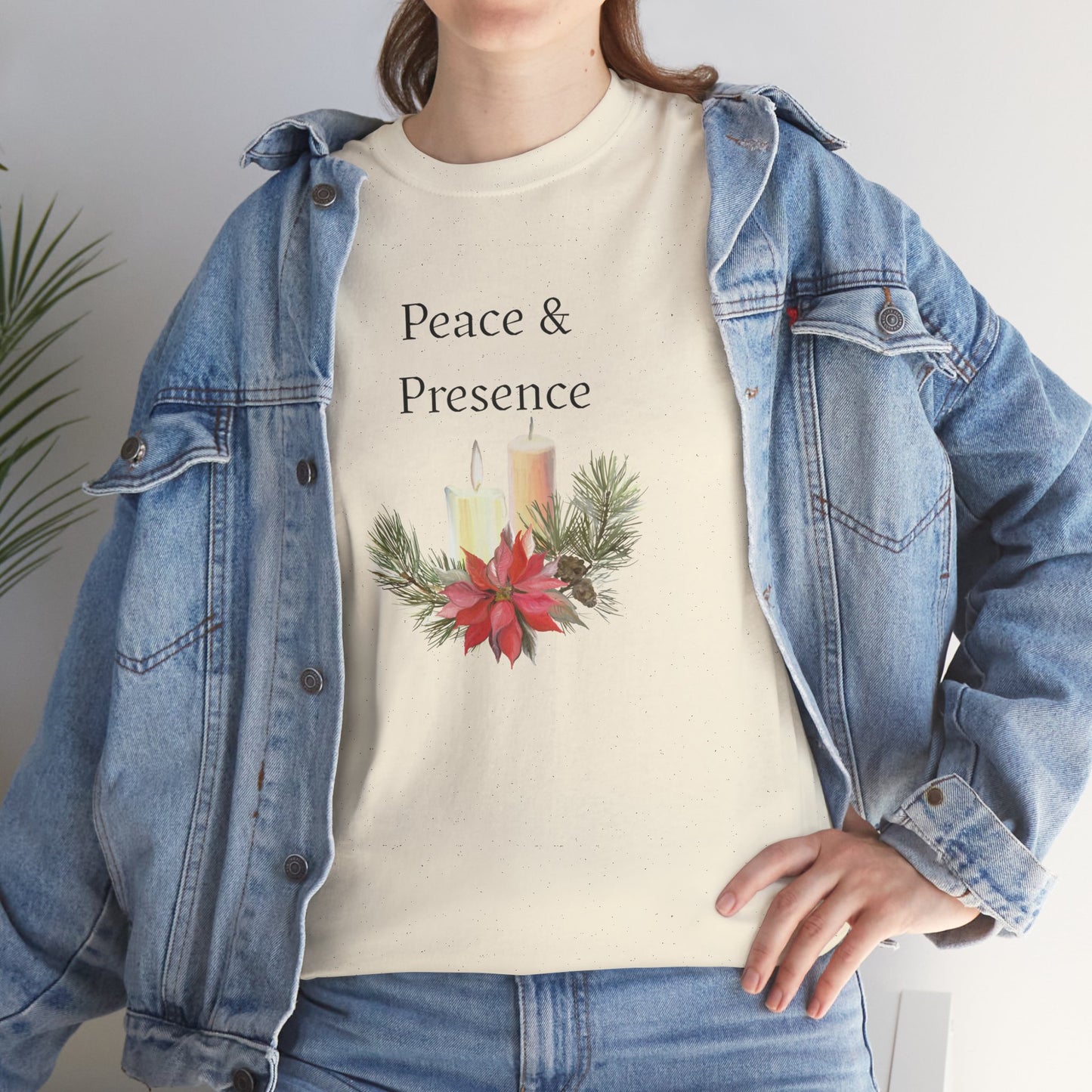 Peace & Presence Cozy Tee — Holiday Floral Christmas T‑Shirt, Cozy Christmas Aesthetic