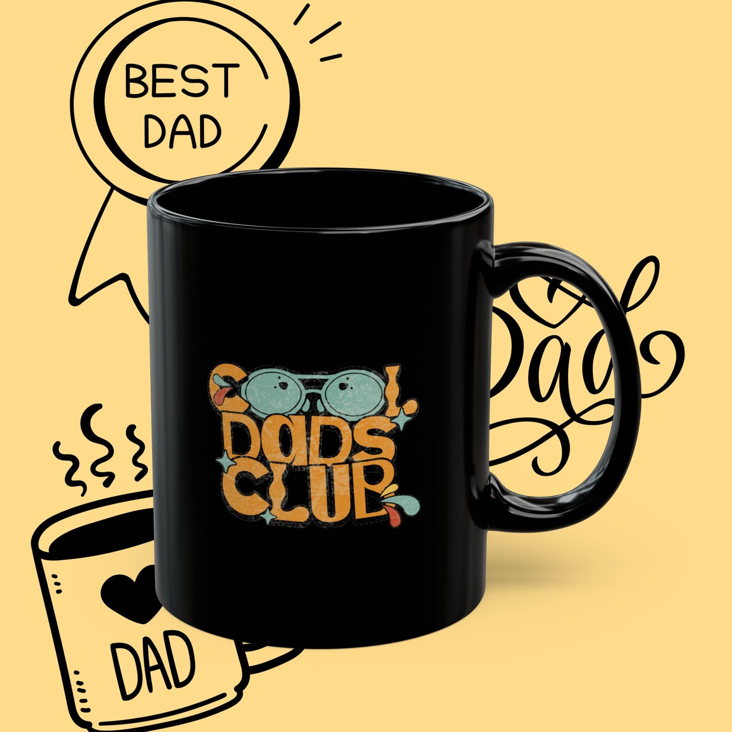 Cool Dad's Club Black Mug — Retro 'Cool Dad's Club' Coffee Cup (11oz & 15oz)