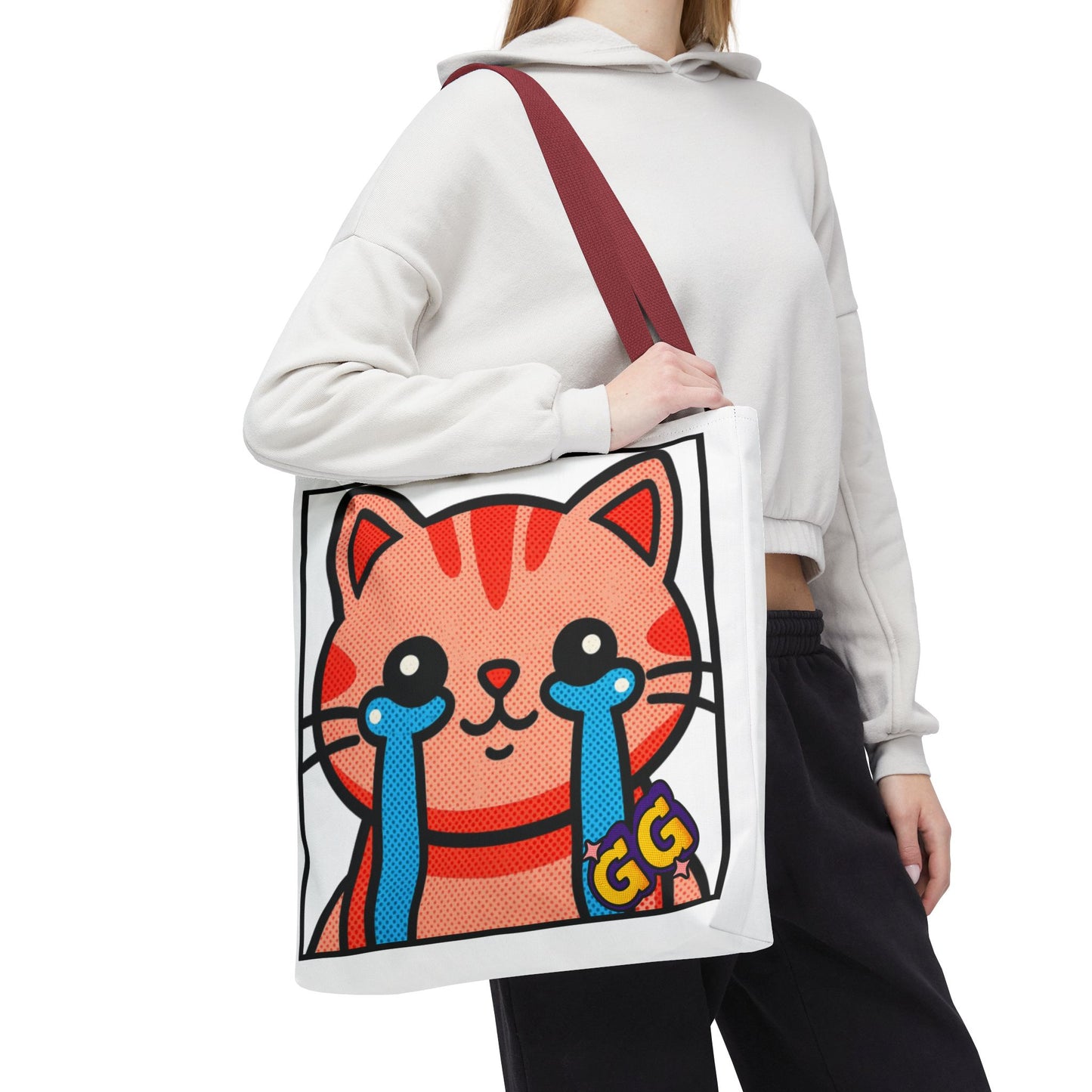 Good Game Tears of Joy - Cute Crying Cat Tote Bag – Kawaii Pop Art Cat Emote GG