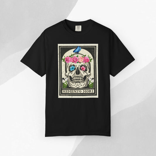 Memento Mori T-Shirt, Floral Skull Tee, Unisex Graphic Shirt, Vintage Aesthetic Apparel, Perfect for Halloween & Celebrations