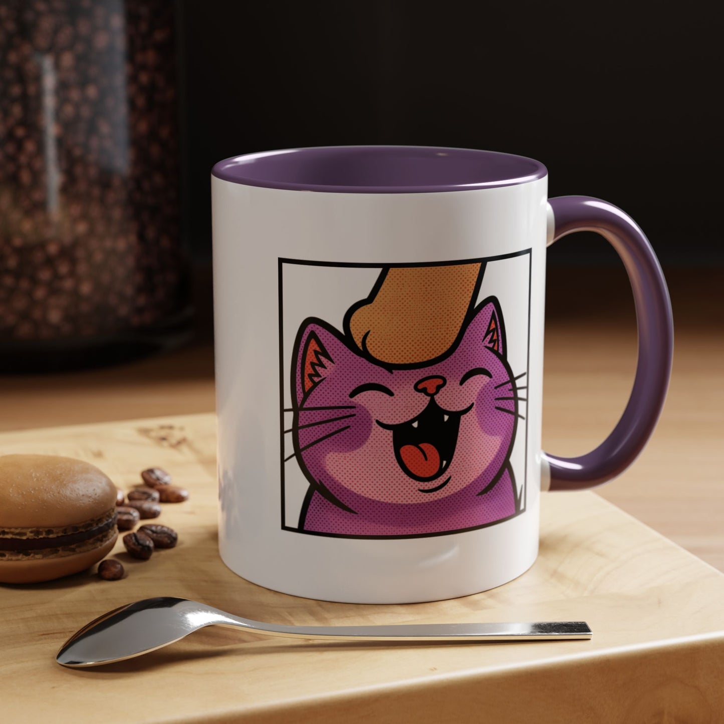 Pet Me, Purrfectly Happy Twitch Emote Cat Accent Coffee Mug – Cute Smiling Cat Illustration (11/15oz)