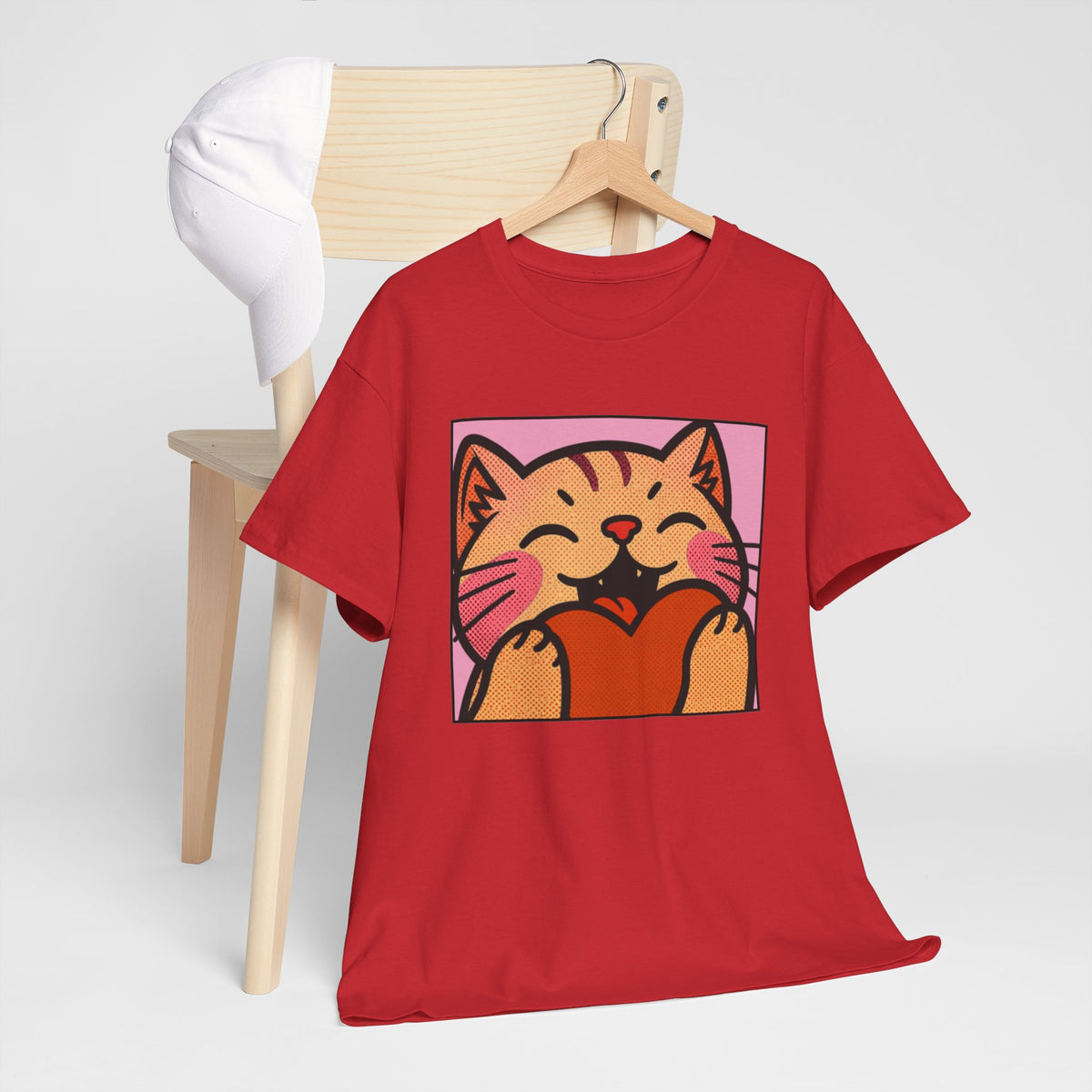 Cute Cat Holding Heart T‑Shirt — Cute Kitty Love Graphic Tee