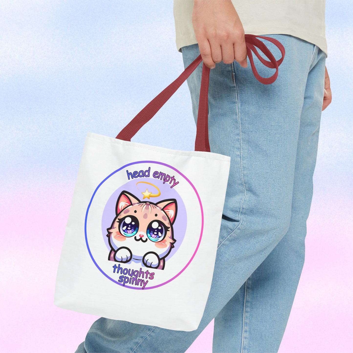 Cute Kawaii Dizzy Cat Tote Bag — "head empty. thoughts spinny."
